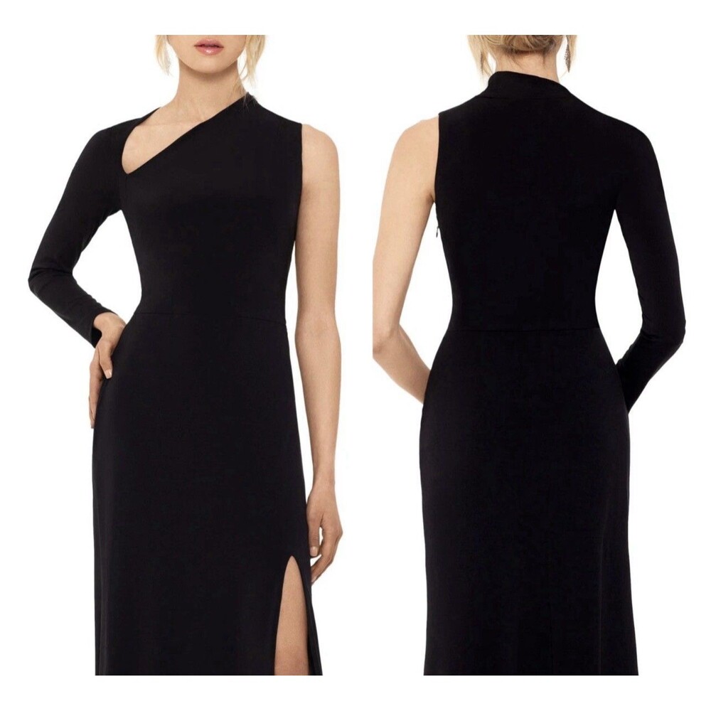 BHLDN‎ x Betsy Adam NEW Maxi Dress 2 Asymm Neck One Shoulder Gown Black A22317